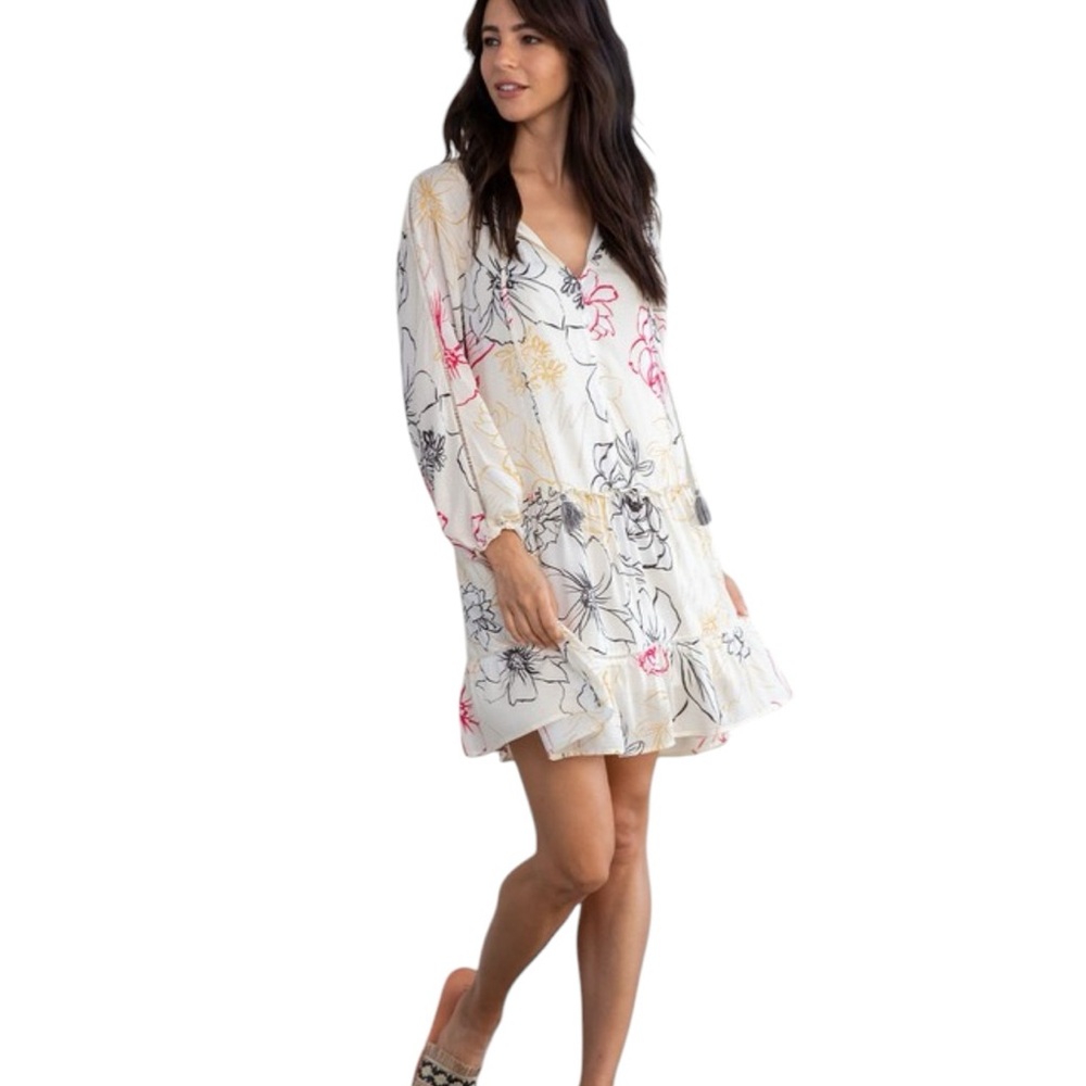 Lovestitch Floral V-Neck Dress White Pink